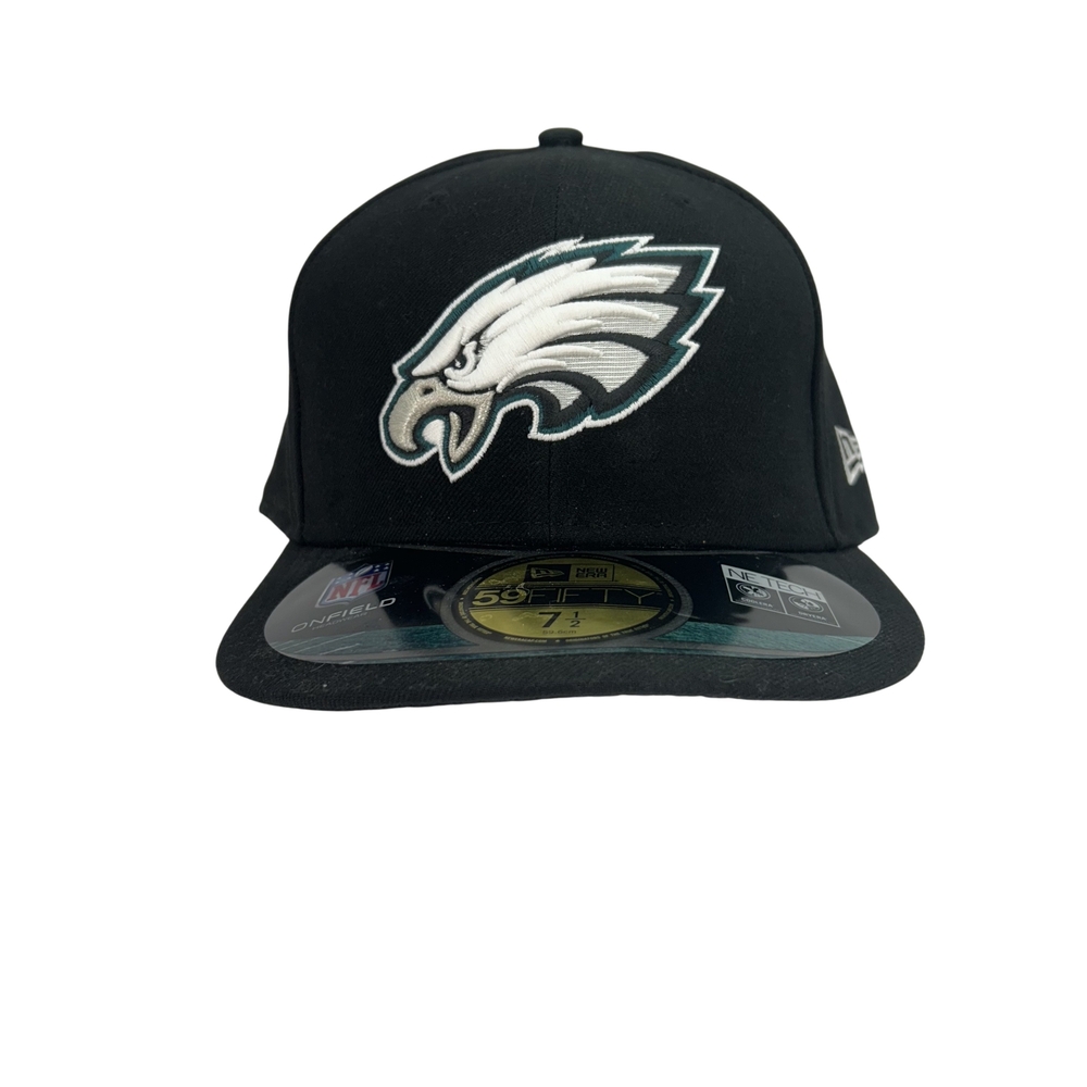 Philadelphia Eagles Hat Cap Fitted Mens 7 1/2 Black NFL Football New Era